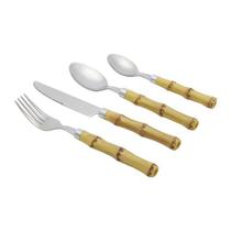 Faqueiro 24pç de aço inox c/cabo de plástico bambu natural luxo lyor