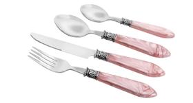 Faqueiro 24pc inox cabo motherpearl rosa luxo