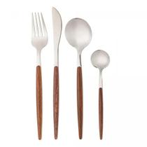 Faqueiro 24pcs Inox Cabo Estampa Madeira Organica Lyor Design