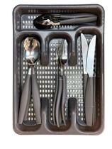 Faqueiro 25 Pecas Inox Cabo PP Cinza inclui Suporte Gaveta