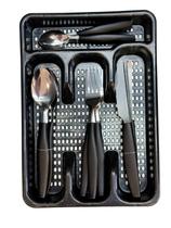 Faqueiro 25 Pecas Inox Cabo PP Preto inclui Suporte Gaveta