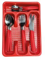 Faqueiro 25 Pecas Inox Vermelho inclui Lindo Suporte Gaveta