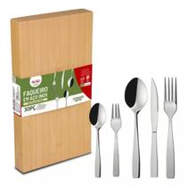 Faqueiro 30 Pçs Inox Jogo De Talheres Euro Home Estojo Bambu Cor Flat
