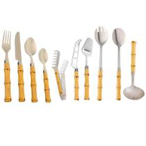 Faqueiro 30 Peças Aço Inox Cabo Plástico Bambu Natural