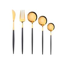Faqueiro 30 Peças Aço Inox Dourado Bicolor Cabo Slim Preto Saldão