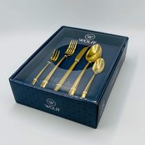 Faqueiro 30 Peças de Aço Inox com Caixa Litografada - Viena Dourado - Wolff