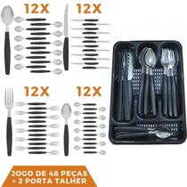 Faqueiro 48 Pçs Aço Inox C/ 2 Porta Talheres Berlim Preto Faqueiro 48 Pçs Aço Inox C/ 2 Porta Talheres Berlim Preto