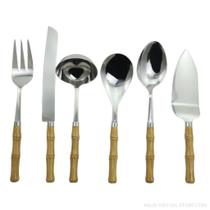 Faqueiro 6 Peças de Servir Aço Inox Estampa Bambu BTC Faqueiro 6 Peças de Servir Aço Inox Estampa Bambu BTC