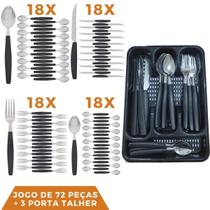 Faqueiro 72 Pçs Aço Inox C/ 3 Porta Talheres Berlim Preto