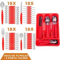 Faqueiro 72 Pçs Aço Inox C/ 3 Porta Talheres Berlim Vermelho Faqueiro 72 Pçs Aço Inox C/ 3 Porta Talheres Berlim Vermelho