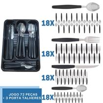 Faqueiro 72 Pçs C/ 3 Porta Talheres Preto Aço Inox Berlim Faqueiro 72 Pçs C/ 3 Porta Talheres Preto Aço Inox Berlim