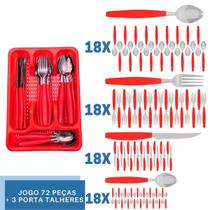 Faqueiro 72 Pçs C/ 3 Porta Talheres Vermelho Aço Inox Berlim Faqueiro 72 Pçs C/ 3 Porta Talheres Vermelho Aço Inox Berlim