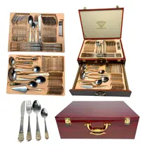 Faqueiro 84 Peças Banhado A Ouro Com Maleta De Madeira