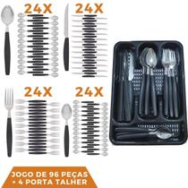 Faqueiro 96 Pçs Aço Inox C/ 4 Porta Talheres Berlim Preto Faqueiro 96 Pçs Aço Inox C/ 4 Porta Talheres Berlim Preto