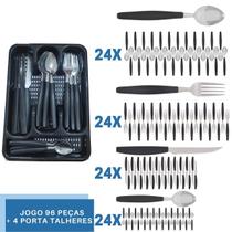 Faqueiro 96 Pçs C/ 4 Porta Talheres Preto Aço Inox Berlim Faqueiro 96 Pçs C/ 4 Porta Talheres Preto Aço Inox Berlim