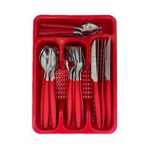 Faqueiro Aço inox 17 Peças com Gaveteiro Organizacional Cabo Plástico colorido Faqueiro Aço inox 17 Peças com Gaveteiro Organizacional Cabo Plástico colorido