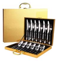 Faqueiro Aço Inox 24 Peças Maleta Dourada Moderna Luxo Faqueiro Aço Inox 24 Peças Maleta Dourada Moderna Luxo