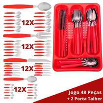 Faqueiro Aço Inox 48 Pçs C/ 2 Porta Talheres Berlim Vermelho Faqueiro Aço Inox 48 Pçs C/ 2 Porta Talheres Berlim Vermelho