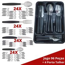 Faqueiro Aço Inox 96 Pçs C/ 4 Porta Talheres Berlim Preto Faqueiro Aço Inox 96 Pçs C/ 4 Porta Talheres Berlim Preto