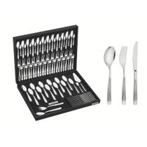 Faqueiro aço inox com faca de mesa e estojo de madeira 76 pç