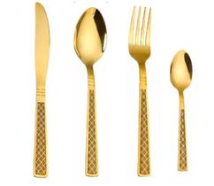 Faqueiro Aço Inox Decorado Dourado 24Pçs Faqueiro Aço Inox Decorado Dourado 24Pçs