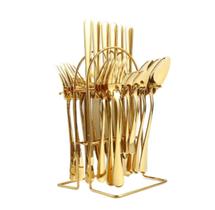 Faqueiro Aço Inox Dourado Com Suporte 25Pçs Faqueiro Aço Inox Dourado Com Suporte 25Pçs
