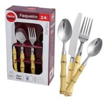 Faqueiro bambu amarelo 24 peças - dolce home