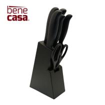 Faqueiro Black 7 Peças Bene Casa Churrasco Pão Suporte Cepo Preto Inox Faqueiro Black 7 Peças Bene Casa Churrasco Pão Suporte Cepo Preto Inox