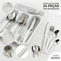 Faqueiro Branco 24 Peças em Aço Inoxidável com Bandeja Talheres para Mesa Posta Faqueiro Branco 24 Peças em Aço Inoxidável com Bandeja Talheres para Mesa Posta