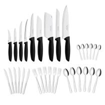 Faqueiro Búzios e Jogo de Facas Plenus Kit Cozinha com 33 Peças Aço Inox Tramontina Faqueiro Búzios e Jogo de Facas Plenus Kit Cozinha com 33 Peças Aço Inox Tramontina