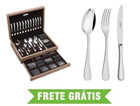 Faqueiro Classic 130 Peças em Aço Inox com Facas de Mesa Forjadas com Estojo Acabamento Alto Brilho Tramontina 66928/223