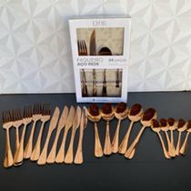 Faqueiro com 24 peças talheres rose gold de cozinha faca garfo colher de mesa e sobremesa talher kit