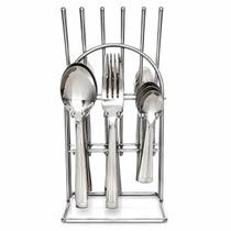 Faqueiro Com 25 Peças Com Suporte Aço Inox Monobloco Clássico