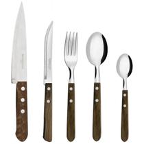 Faqueiro com 26 peças - inox cabo de madeira - gaveteiro