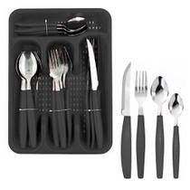 Faqueiro Completo Preto 24 Peças Aço Inoxidável Premium com Bandeja para Mesa Durável