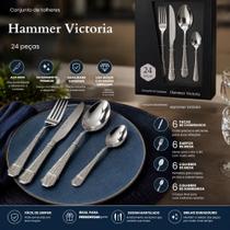 Faqueiro Conjunto de Talheres 24 Peças Aço Inox Estilo Hammer Garfo Faca Colher Sobremesa Churrasco Jogo de Mesa Completo Cozinha Jantar Moderno