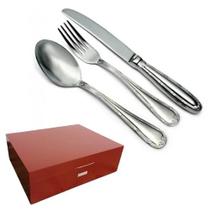 Faqueiro Croisé 130 Peças Aço Inox Com Estojo de Madeira Wolff