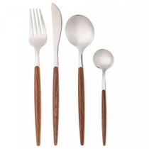 Faqueiro De Aço Inox Cabo Estampa Madeira 24Pç Organic