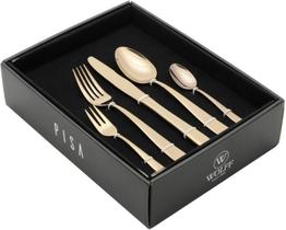 Faqueiro de Aço Inox Pisa Wolff Dourado 30 Peças - Mesa Posta - Itens Para Casa - Utensílios de Cozinha - Casamento