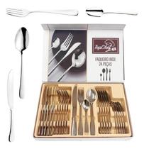Faqueiro De Aço Inox Premium Jogo Com 24 Peças Talheres