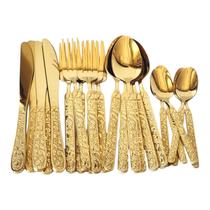 Faqueiro de inox de Luxo Talheres dourado cabo egipcio 24pc - STAINLESS STEEL