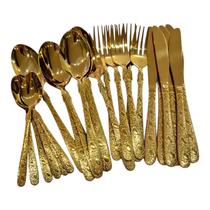 Faqueiro de inox de Luxo Talheres dourado cabo egipcio 24pc - STAINLESS STEEL