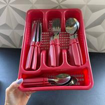 Faqueiro de inox vermelho e organizador de talheres 25 peças garfo faca colher de mesa chá cozinha plástico kitl talher Faqueiro de inox vermelho e organizador de talheres 25 peças garfo faca colher de mesa chá cozinha plástico kitl talher