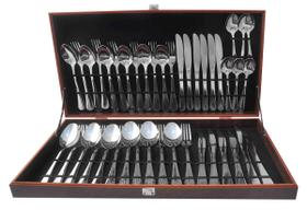 Faqueiro de Luxo Inox 24 - 42 Peças com Caixa de Madeira - Conjunto Completo de Talheres - Alta Durabilidade - Design El - casitaa