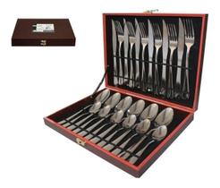 Faqueiro de Luxo Inox 24 42 Peças com Caixa de Madeira Conjunto Completo de Talheres Alta Durabilidade Presente Casamento Faqueiro Completo
