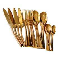 Faqueiro De Luxo Talheres De Inox Longo Dourado Liso 16pc