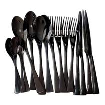 Faqueiro De Luxo Talheres De Inox Longo Preto Liso 16pc Faqueiro De Luxo Talheres De Inox Longo Preto Liso 16pc