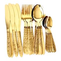 Faqueiro de Luxo Talheres Dourado Cabo Desenhado 24pc Inox