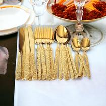 Faqueiro de Luxo Talheres Mesa Dourado cabo detalhado 24pç