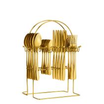 Faqueiro Dourado Mesa Posta 24 Peças Aço Inox 2W Com Suporte Organizador Para 6 Pessoas Faqueiro Dourado Mesa Posta 24 Peças Aço Inox 2W Com Suporte Organizador Para 6 Pessoas